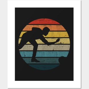 Bowling Silhouette On A Distressed Retro Sunset print Posters and Art